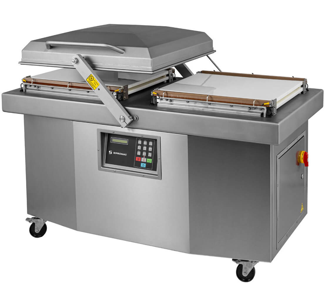 Commercial double chamber vacuum sealer, ideal for packaging large volumes of products.